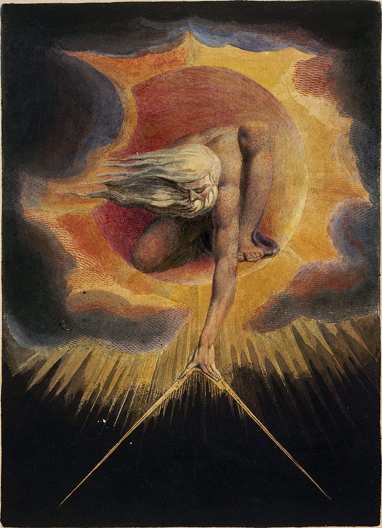 Urizen − from Blake's Ancient of Days, 1794. The "Ancient of Days" is described in Chapter 7 of the Book of Daniel. This image depicts Copy D of the illustration currently held at the British Museum https://en.wikipedia.org/wiki/William_Blake#/media/File:Europe_a_Prophecy,_copy_D,_object_1_(Bentley_1,_Erdman_i,_Keynes_i)_British_Museum.jpg