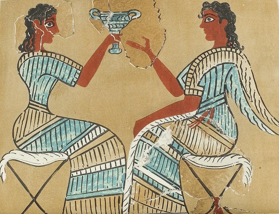 Description Partly-restored image from the "campstool fresco", Knossos: A. J. Evans, The Palace of Minos 4.2 (1935) Date 16th century BC; redrawn 1935 https://en.wikipedia.org/wiki/Minoan_civilization