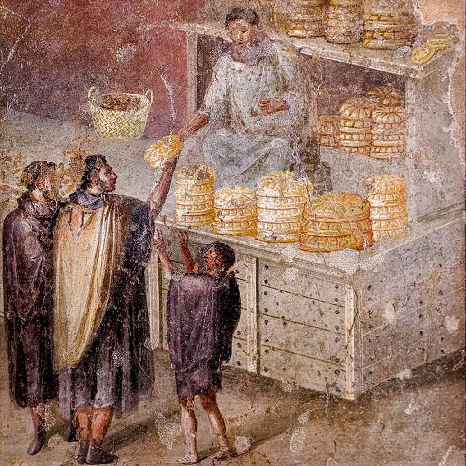A painting from Pompeii showing the sale of bread https://x.com/romanhistory1/status/2065849178115203290